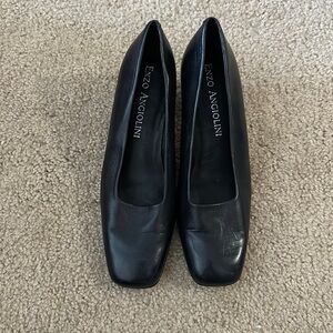 Vintage Enzo Angiolini Black Leather Block Heels - Size 8.5